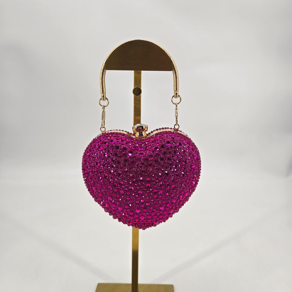 RAMLA Pink Rhinestone Heart Clutch Purse Y2K Glam Crystal Evening Bag